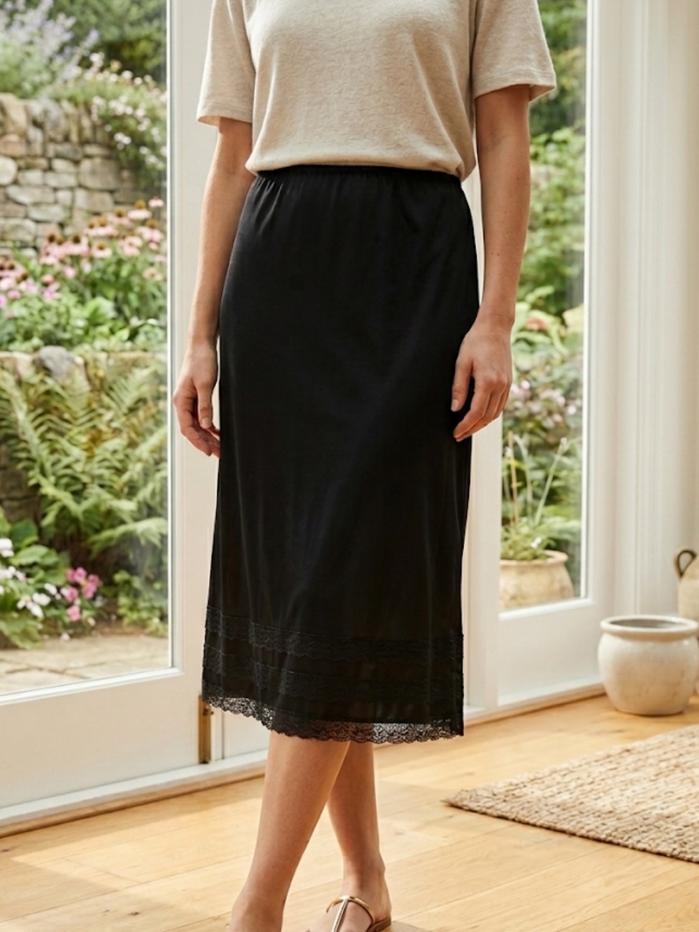 Pink lady LaceVintage Black Slip Skirt – Size Large | Y2K Minimalist |